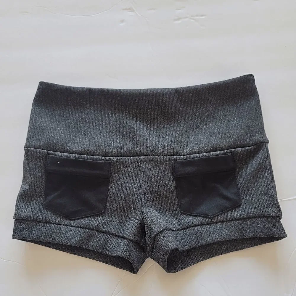 California Kisses juniors charcoal high waisted swim shorts pockets size S slim
